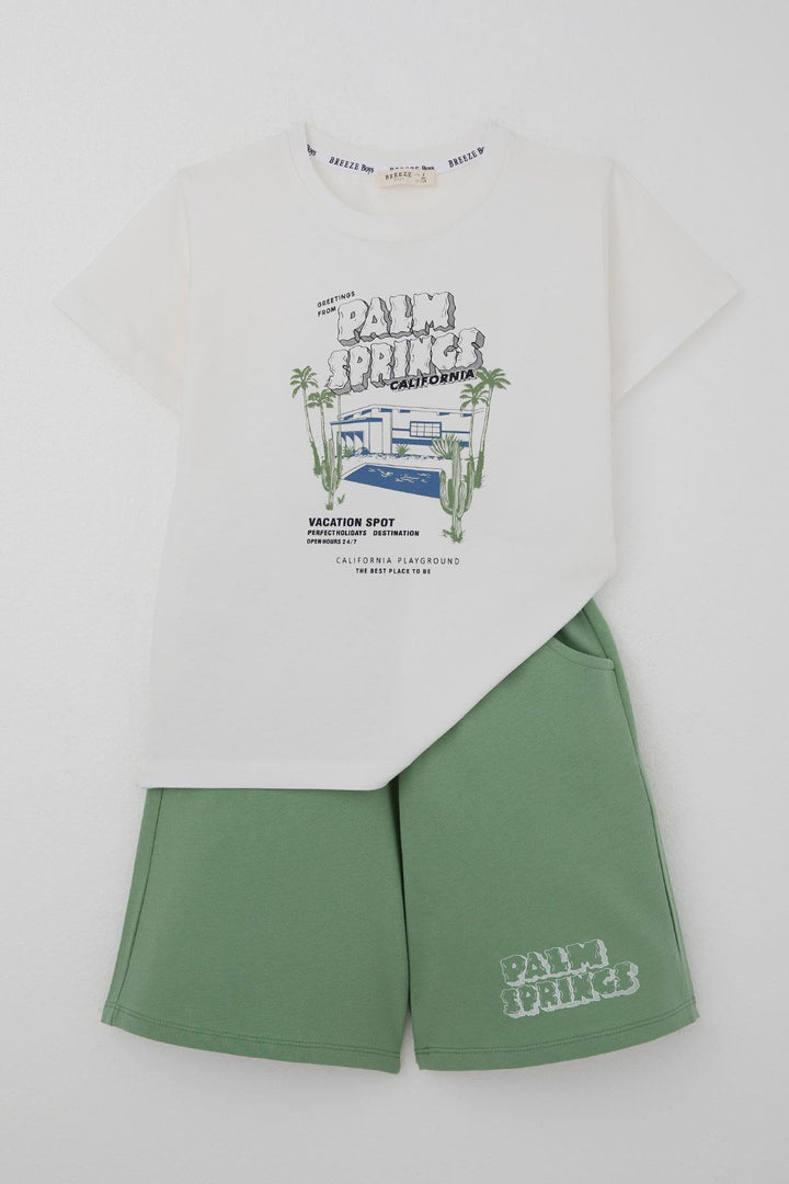 BRE Breeze Boys' Shorts Set Holiday Themed Palm Tree Printed 5-9 Years, White - Richmond