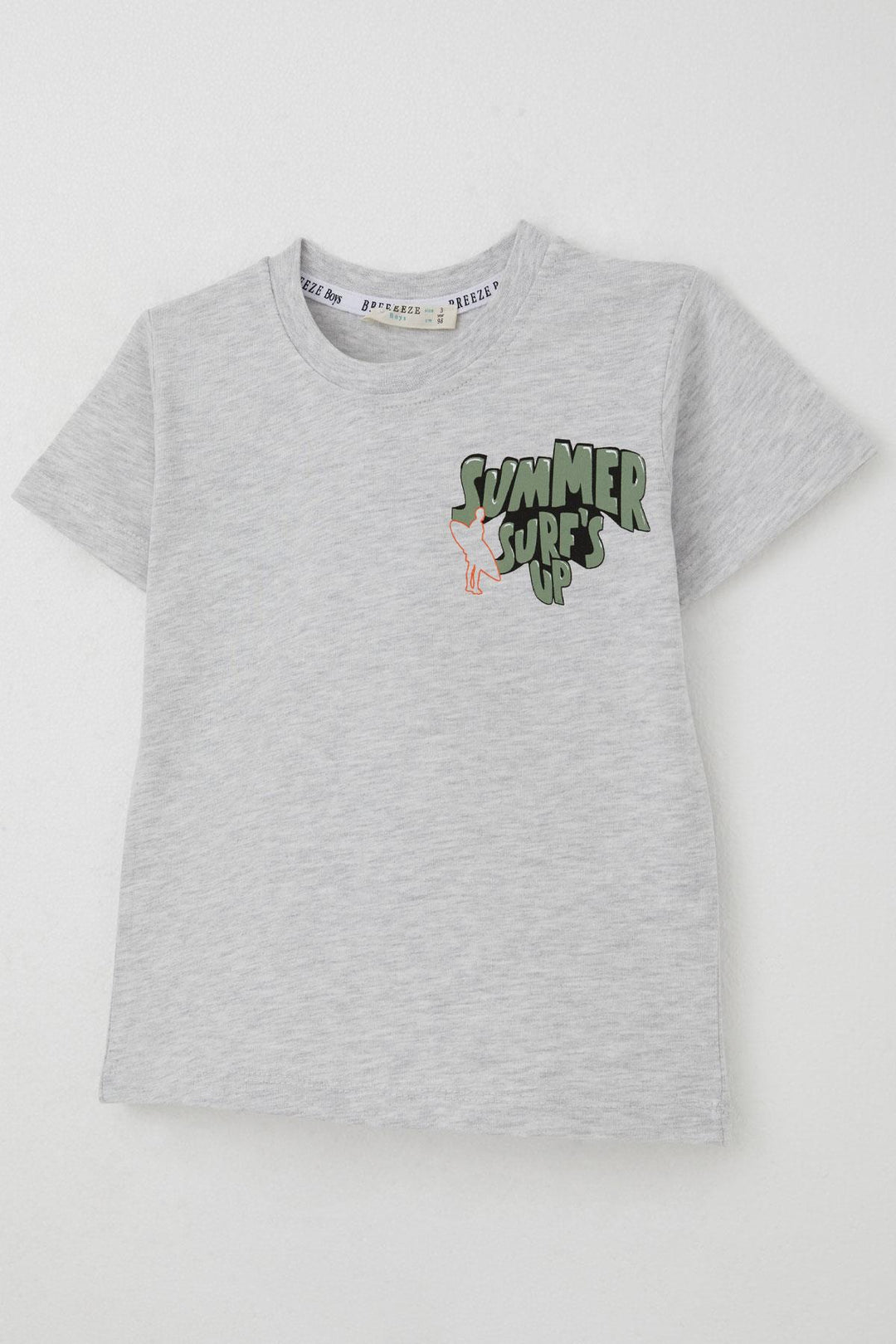 BRE Breeze Erkek Çocuk Şortlu Takım Yaz Temalı Sörf Macerası 3-8 Yaş, Açık Gri Melanj - Grand Island