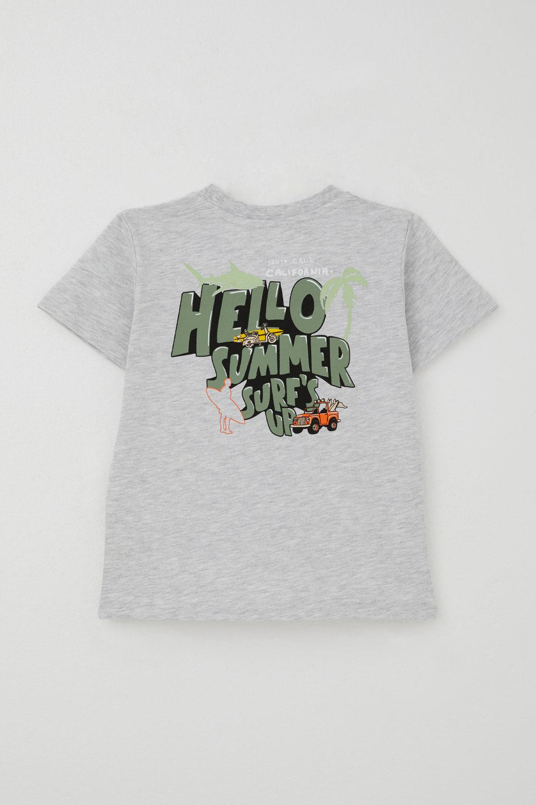 BRE Breeze Erkek Çocuk Şortlu Takım Yaz Temalı Sörf Macerası 3-8 Yaş, Açık Gri Melanj - Grand Island