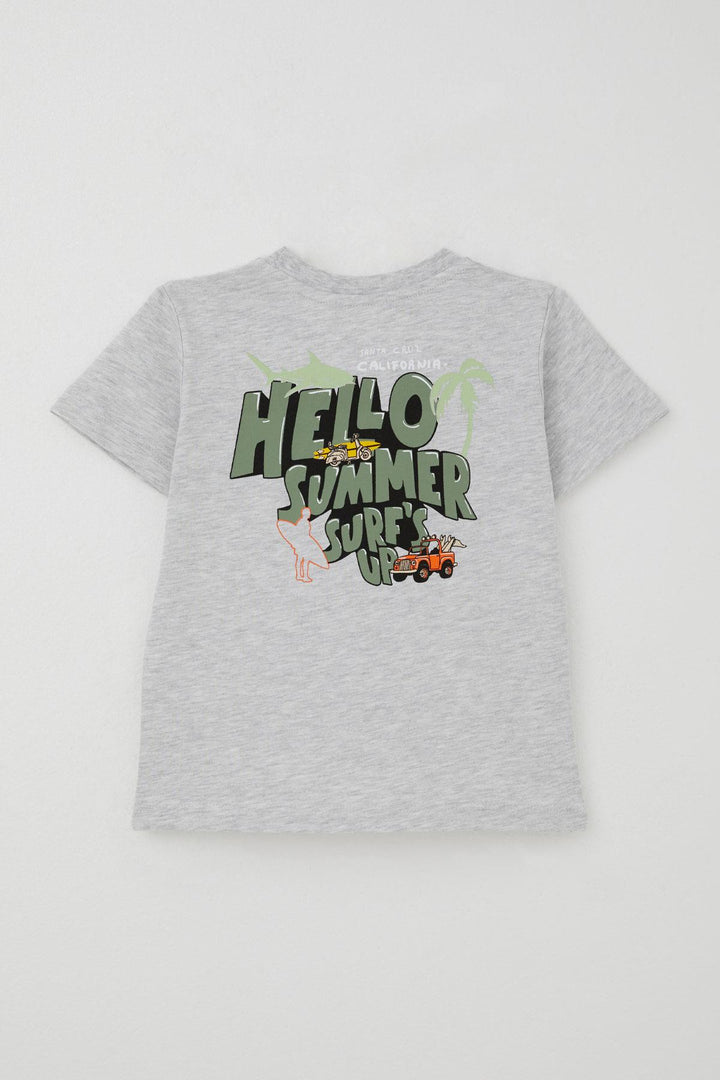 BRE Breeze Erkek Çocuk Şortlu Takım Yaz Temalı Sörf Macerası 3-8 Yaş, Açık Gri Melanj - Grand Island