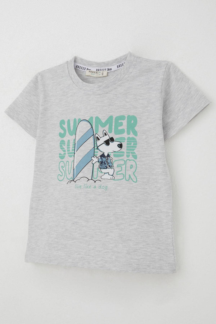 BRE Breeze Erkek Çocuk Şortlu Takım Yaz Temalı Sörfçü Köpekçik Baskılı 2-6 Yaş, Açık Gri Melanj - Tepatitlán de Morelos