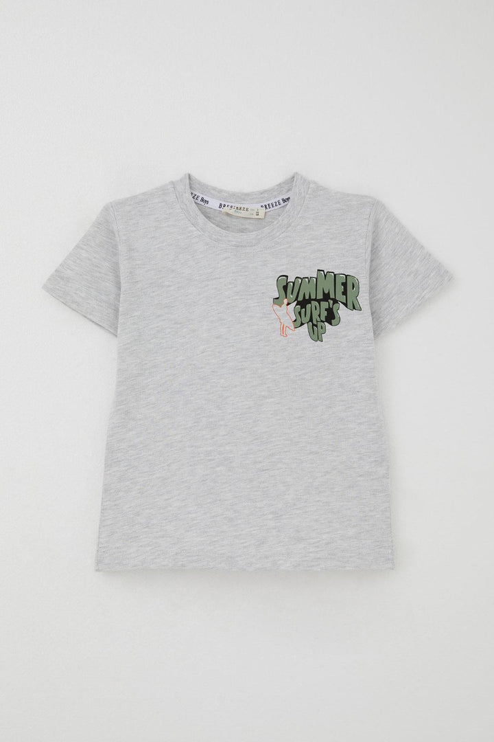 BRE Breeze Erkek Çocuk Şortlu Takım Yaz Temalı Sörf Macerası 3-8 Yaş, Açık Gri Melanj - Grand Island