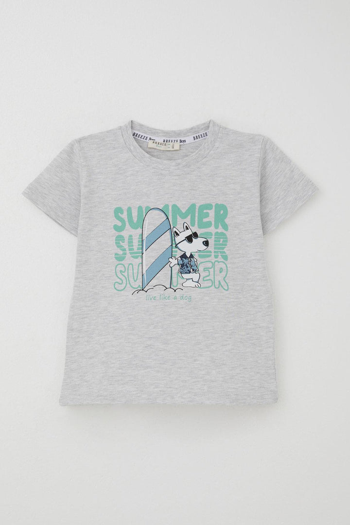 BRE Breeze Erkek Çocuk Şortlu Takım Yaz Temalı Sörfçü Köpekçik Baskılı 2-6 Yaş, Açık Gri Melanj - Tepatitlán de Morelos