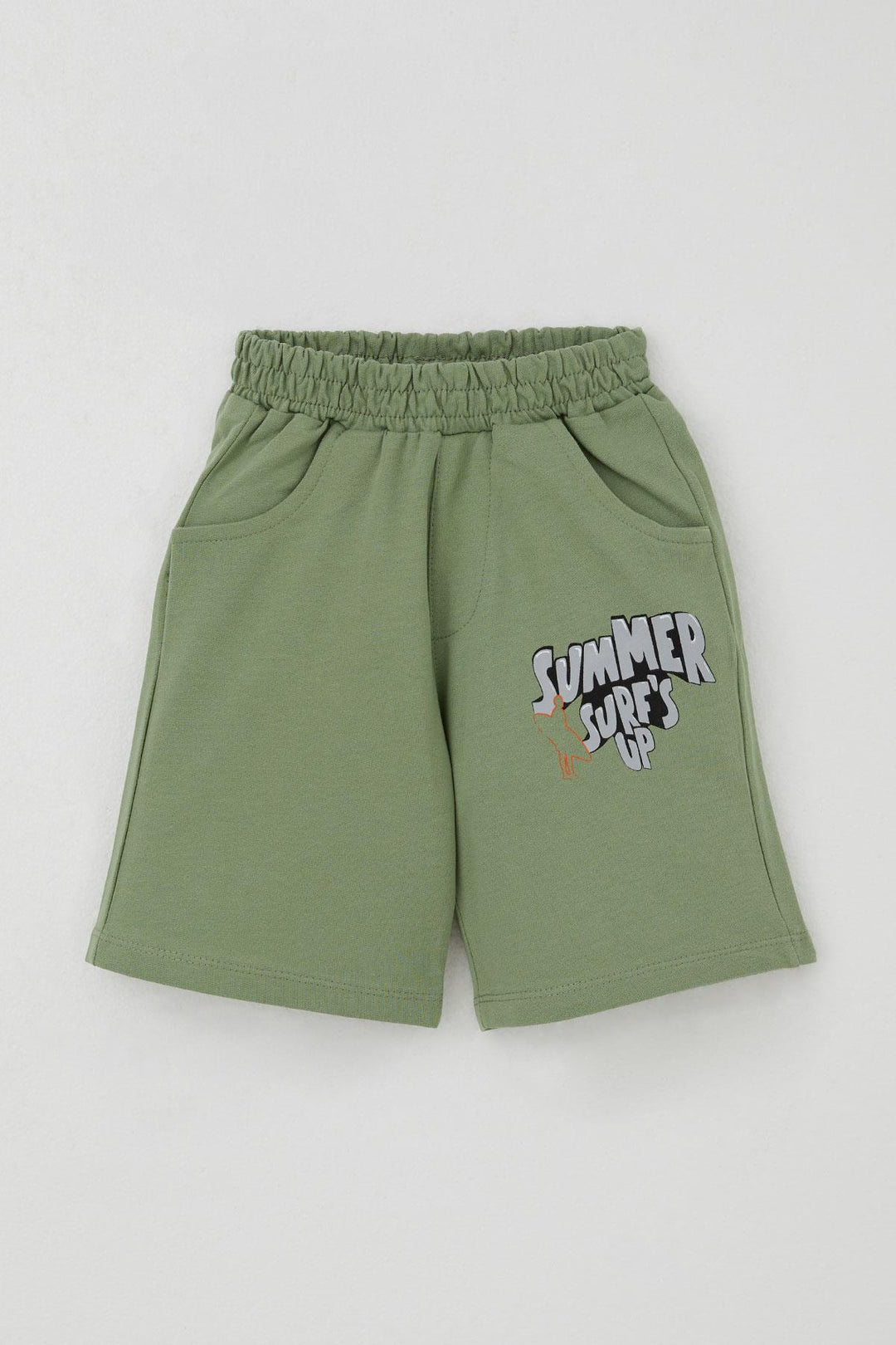 BRE Breeze Erkek Çocuk Şortlu Takım Yaz Temalı Sörf Macerası 3-8 Yaş, Açık Gri Melanj - Grand Island