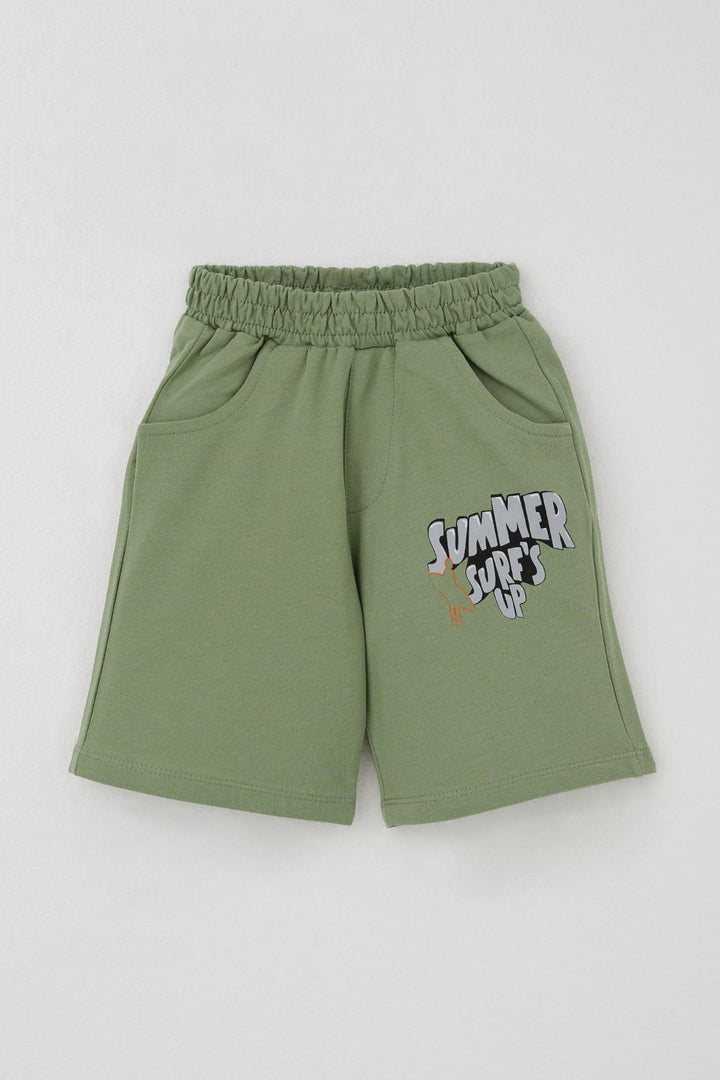 BRE Breeze Erkek Çocuk Şortlu Takım Yaz Temalı Sörf Macerası 3-8 Yaş, Açık Gri Melanj - Grand Island