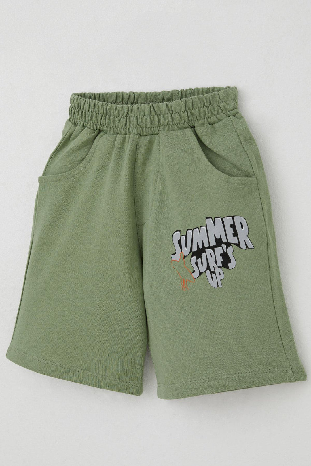 BRE Breeze Erkek Çocuk Şortlu Takım Yaz Temalı Sörf Macerası 3-8 Yaş, Açık Gri Melanj - Grand Island