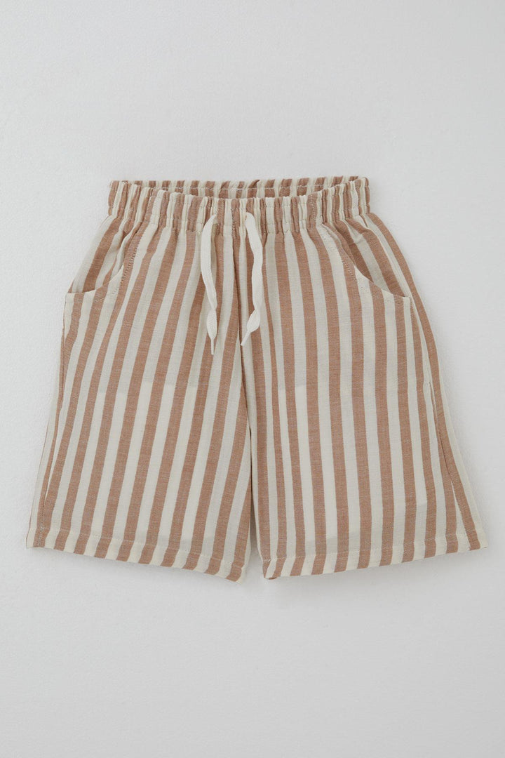 BRE Breeze Boys' Shorts Set with Printed Writing and Lace-up Accessories, 4-8 Years, Ecru - Herne