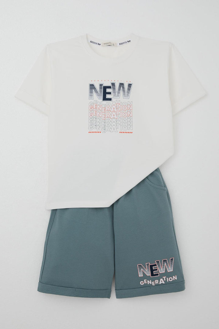 BRE Breeze Erkek Çocuk Şortlu Takım Yazı Baskılı Cepli 84 Yaş, Ekru - Beja