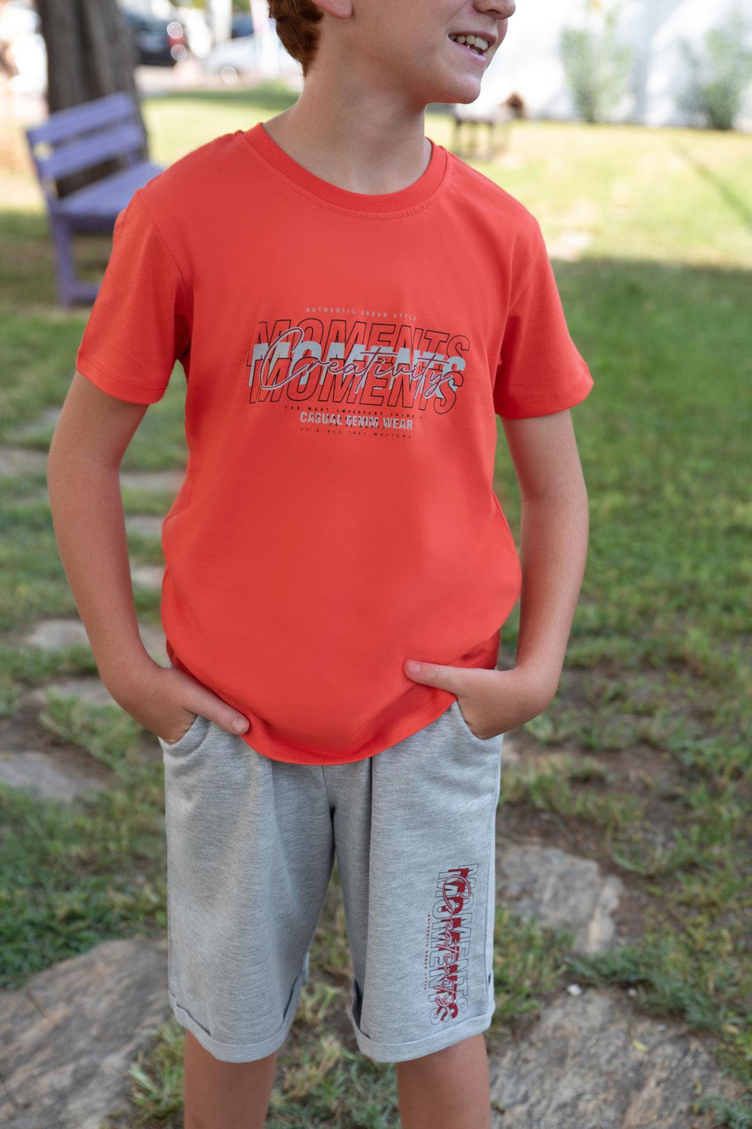 BRE Breeze Erkek Çocuk Şortlu Takım Yazı Baskılı Beli Lastikli 84 Yaş, Narçiçeği - University Place