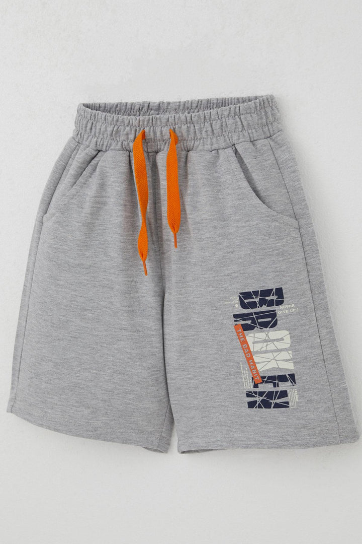 BRE Breeze Boys' Shorts Set with Printed Writing and Lace-up Accessories, 84 Years, Beige - Huatusco