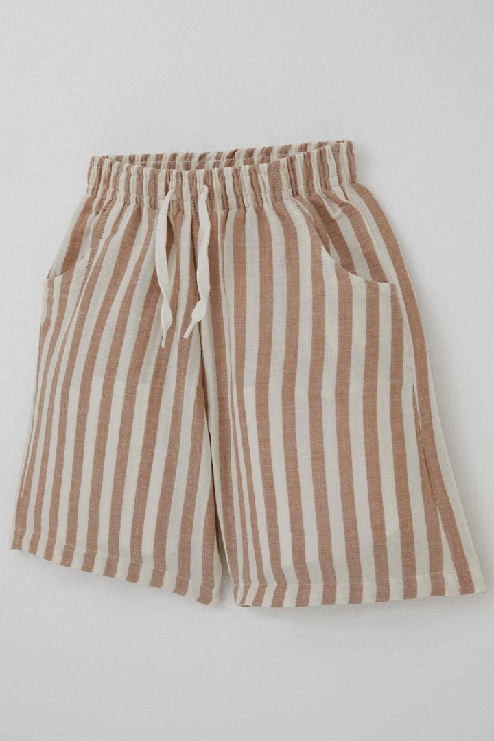 BRE Breeze Boys' Shorts Set with Printed Writing and Lace-up Accessories, 4-8 Years, Ecru - Herne