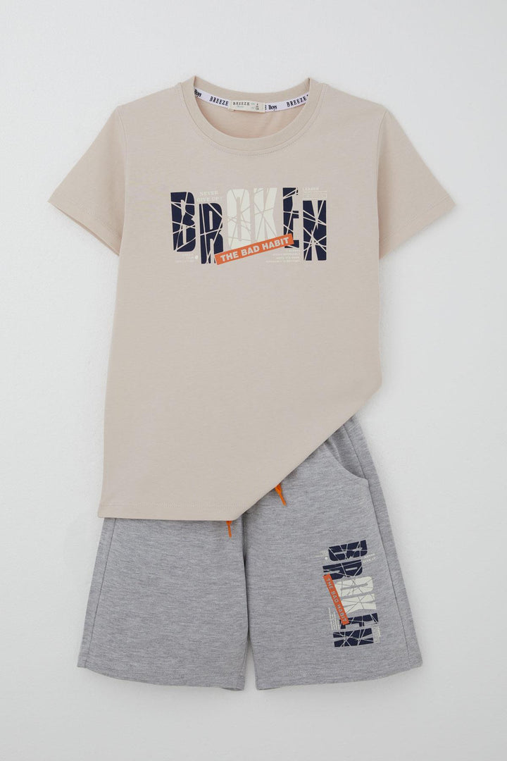 BRE Breeze Boys' Shorts Set with Printed Writing and Lace-up Accessories, 84 Years, Beige - Huatusco