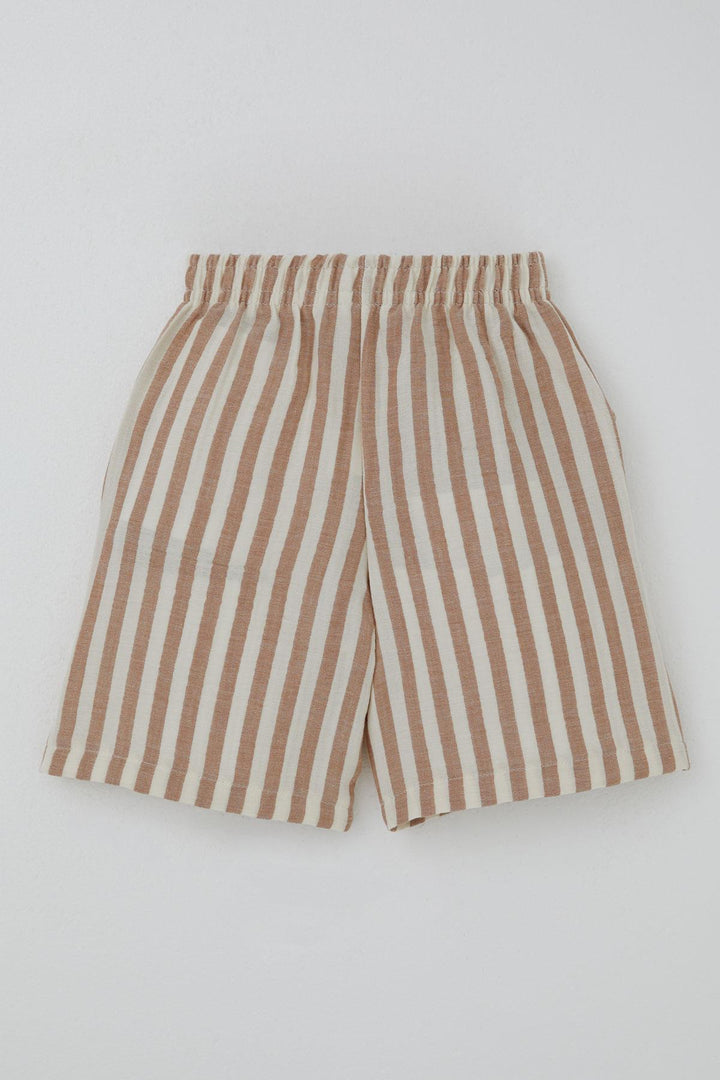 BRE Breeze Boys' Shorts Set with Printed Writing and Lace-up Accessories, 4-8 Years, Ecru - Herne