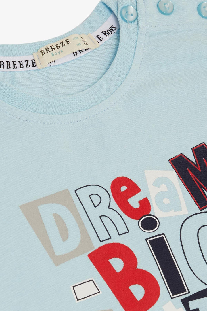 طقم شورت ولادي من BRE Breeze بنص مطبوع لعمر 1.5-5 سنوات، أزرق فاتح - بيريس