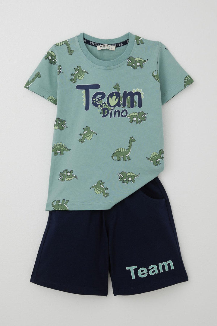 BRE Breeze Boys' Shorts Set Zip Zip Dinosaur Set 2-6 Years, Aqua Green - Bellflower
