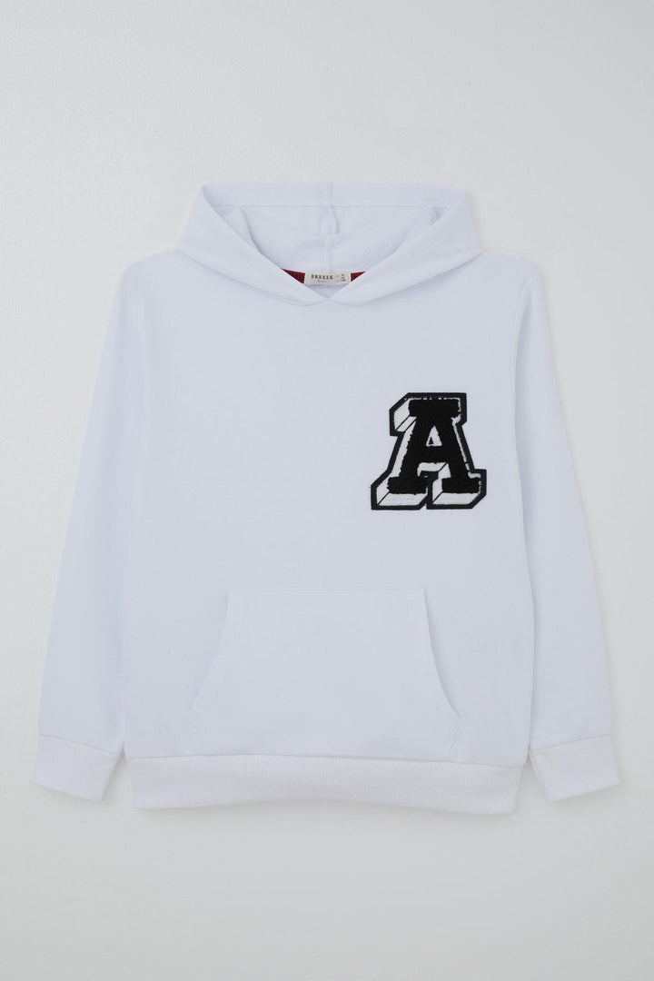 BRE Breeze Boys' Sweatshirt with A Letter Embroidery Crest, 94 Years, White - Krefeld