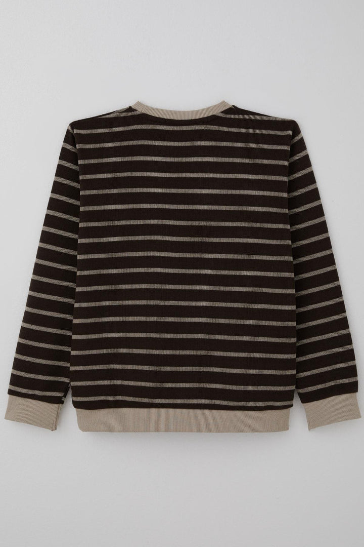 BRE Breeze Erkek Çocuk Sweatshirt Arma Detaylı Çzgili 4-8 Yaş, Koyu Kahve - Burgos