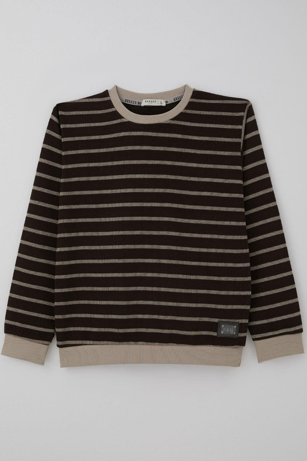 BRE Breeze Erkek Çocuk Sweatshirt Arma Detaylı Çzgili 4-8 Yaş, Koyu Kahve - Burgos