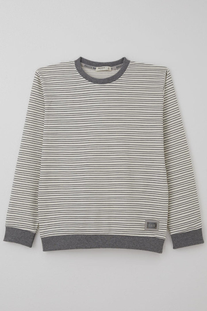 BRE Breeze Boys' Sweatshirt with Arm Detail Striped 4-8 Years, Ecru - Midvale