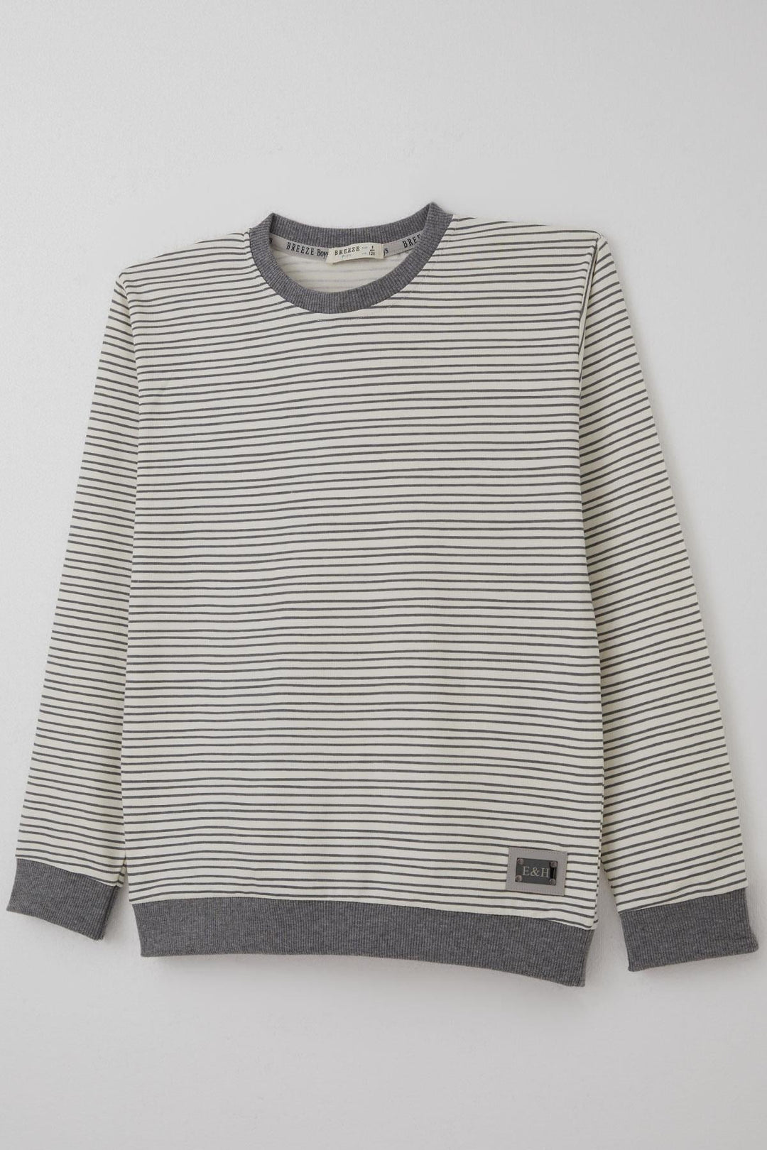 BRE Breeze Erkek Çocuk Sweatshirt Arma Detaylı Çzgili 4-8 Yaş, Ekru - Taunton