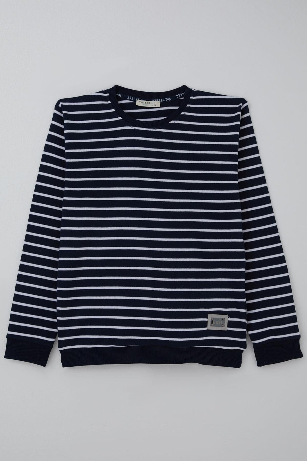 BRE Breeze Boys' Sweatshirt with Arm Detail Striped 4-8 Years, Navy Blue - Jackson