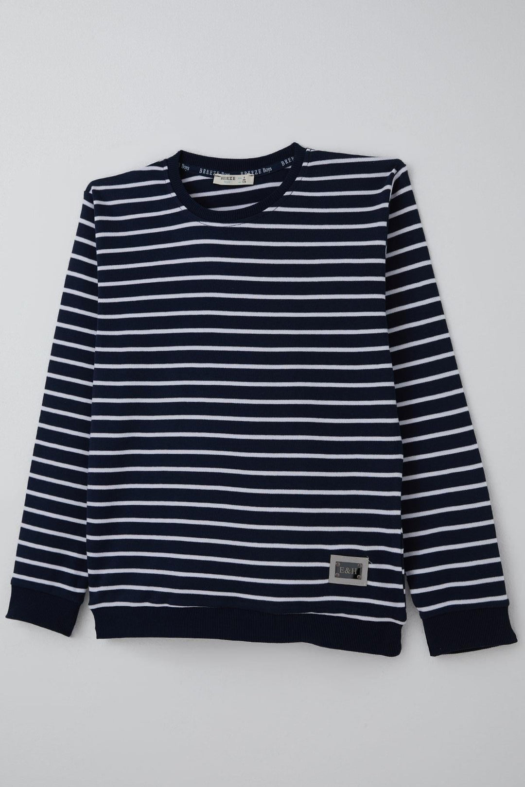 BRE Breeze Boys' Sweatshirt with Arm Detail Striped 4-8 Years, Navy Blue - Jackson
