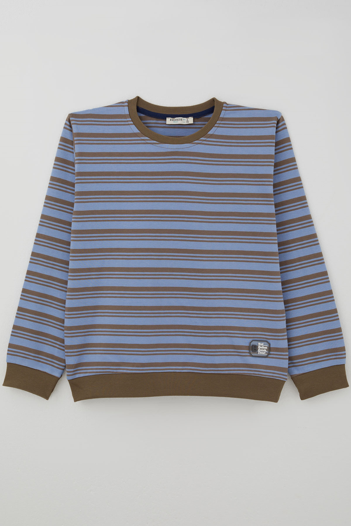BRE Breeze Erkek Çocuk Sweatshirt Çizgili Arma Detaylı 40 Yaş , Mavi - Deltona