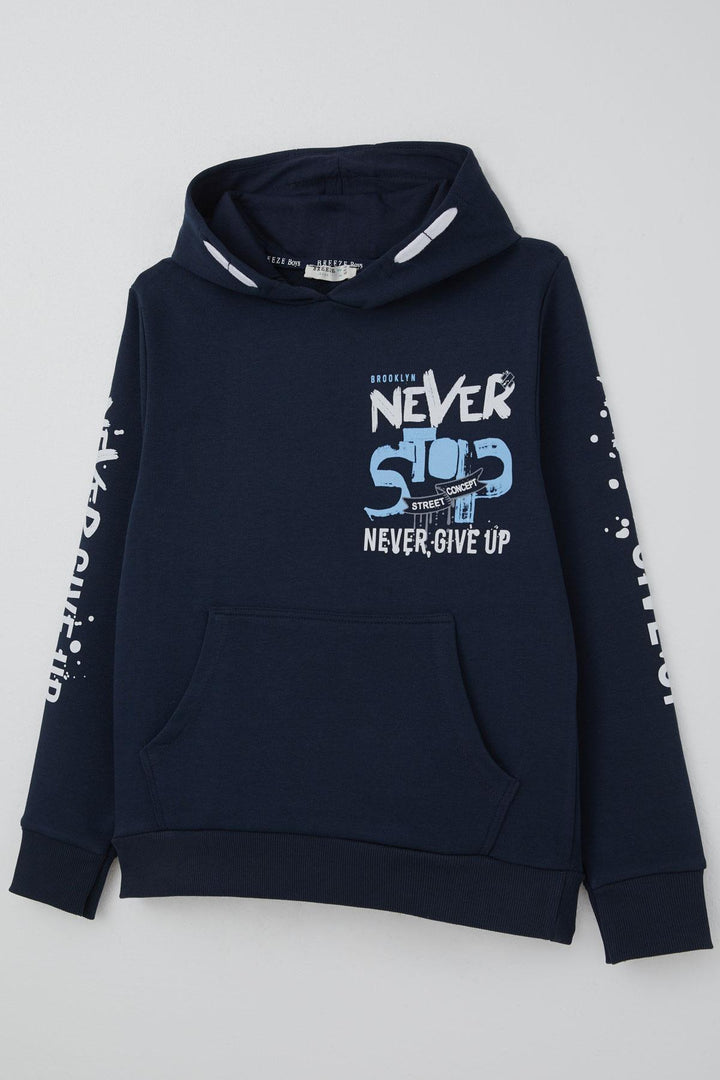 BRE Breeze Erkek Çocuk Sweatshirt Kanguru Cepli Kapüşonlu 96 Yaş, Lacivert - Sparks