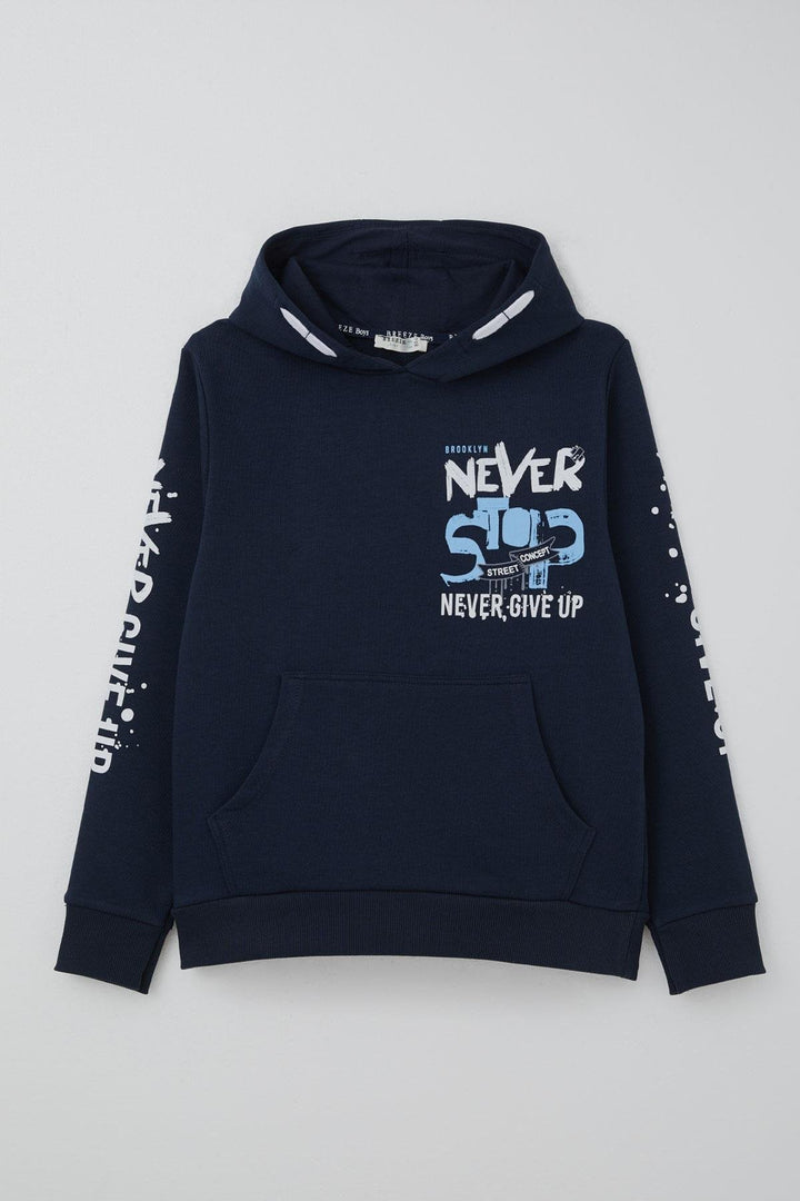 BRE Breeze Erkek Çocuk Sweatshirt Kanguru Cepli Kapüşonlu 96 Yaş, Lacivert - Sparks