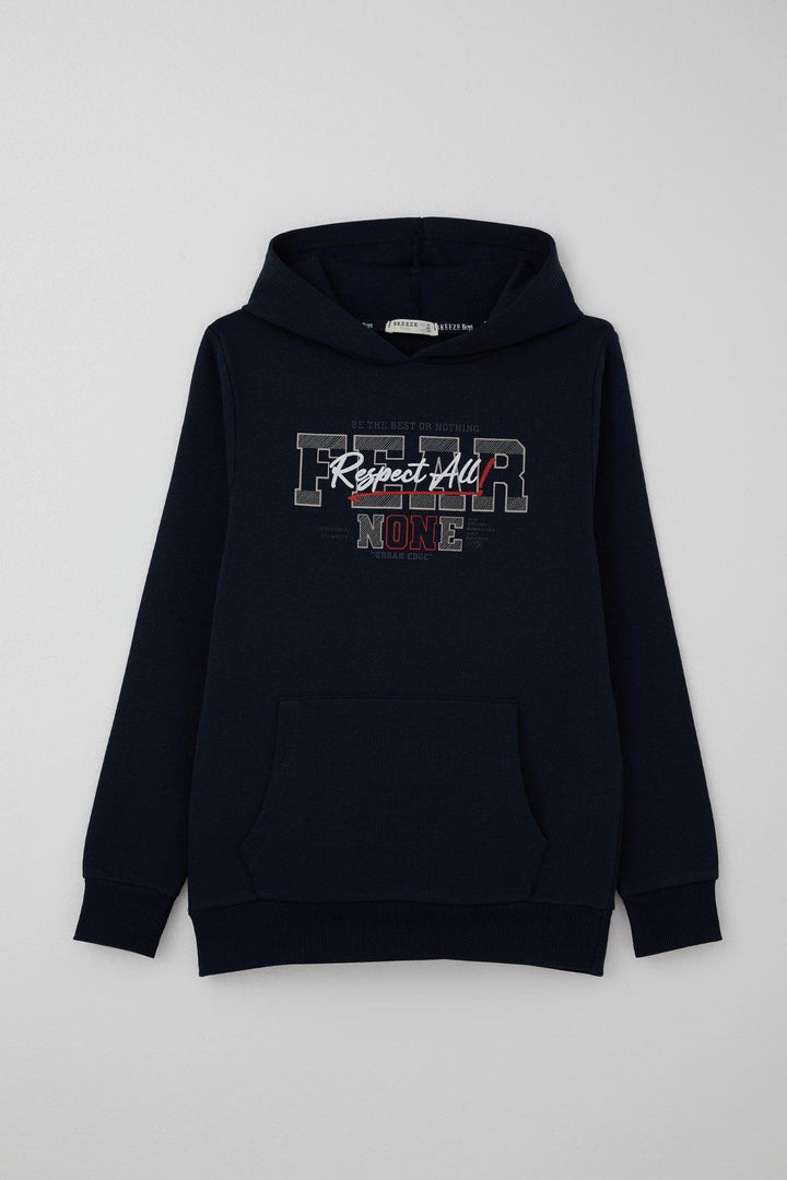 BRE Breeze Boys' Sweatshirt Hoodie Printed with Kangaroo Pocket 94 Years, Navy Blue - Norwalk