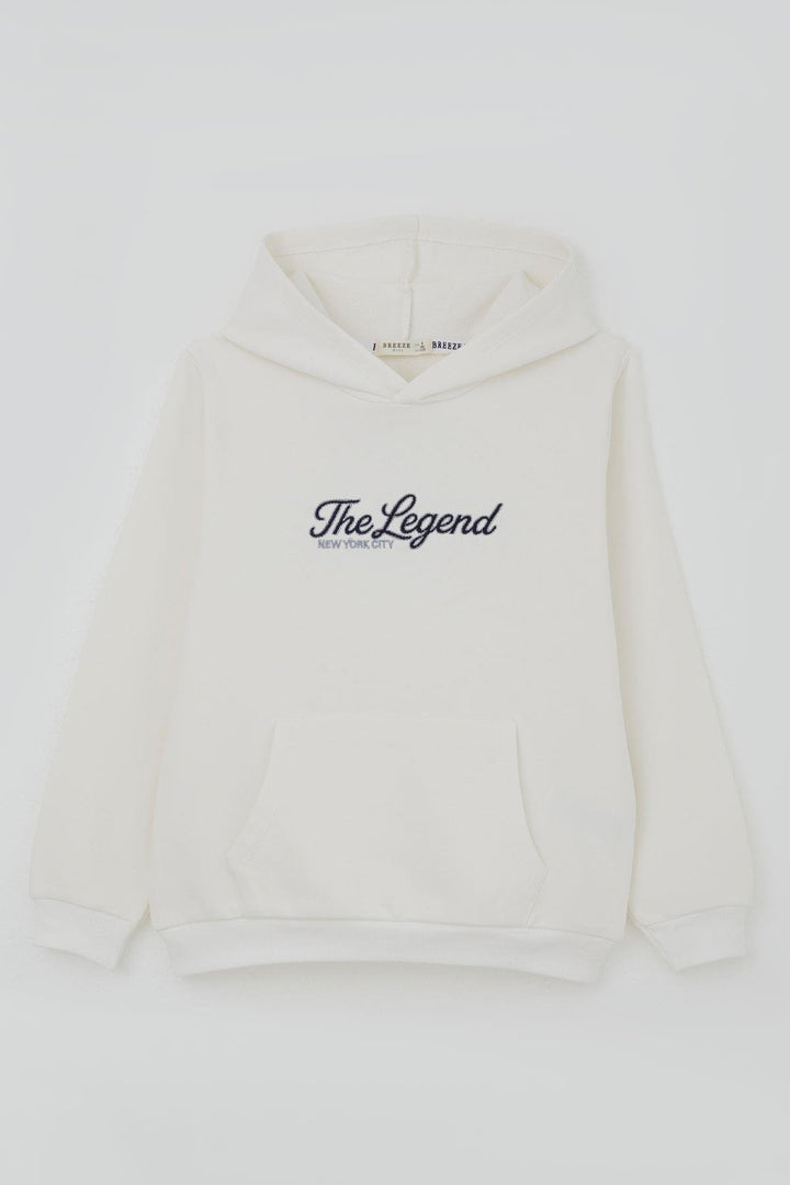 BRE Breeze Boys' Sweatshirt with Hood and Embroidered Writing, 4-8 Years, Ecru - Cortazar