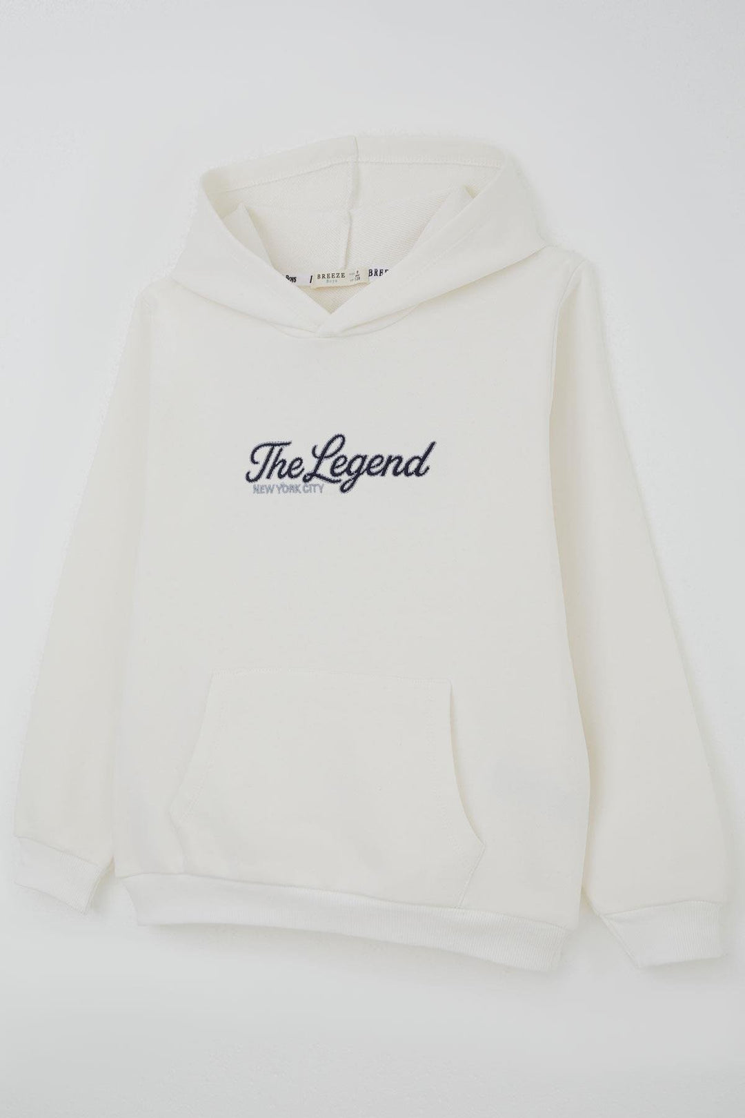 BRE Breeze Boys' Sweatshirt with Hood and Embroidered Writing, 4-8 Years, Ecru - Cortazar