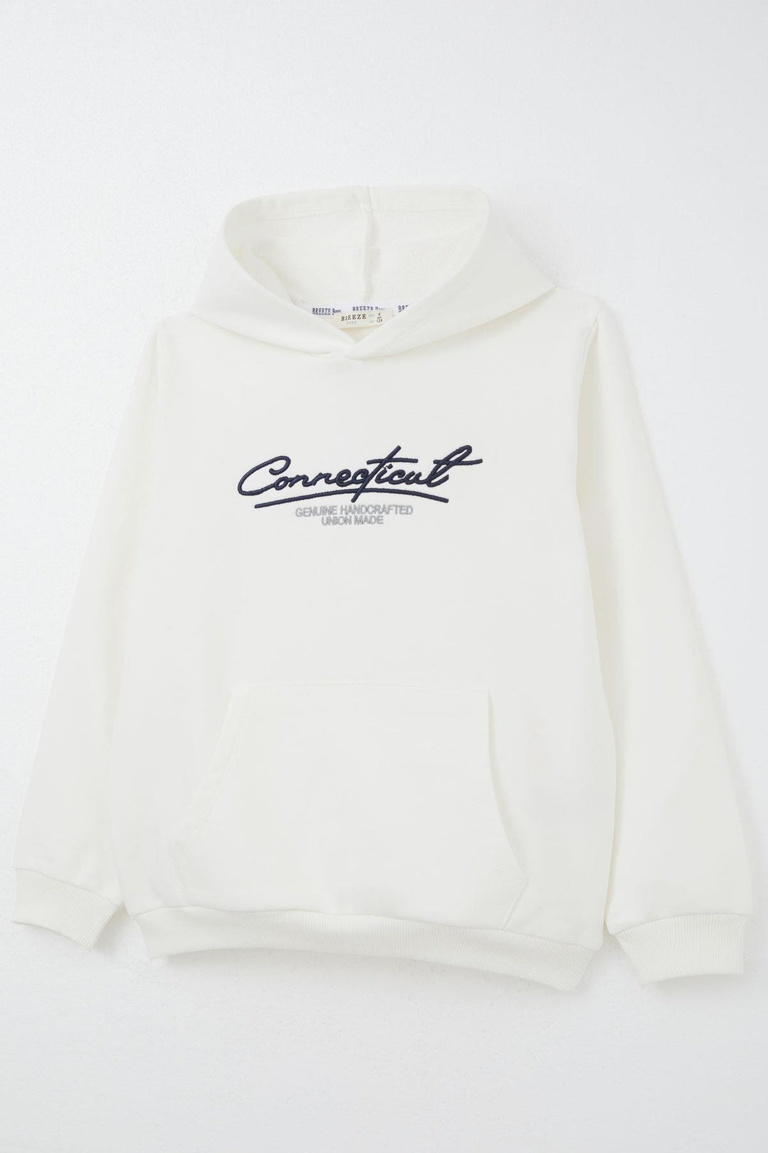 BRE Breeze Boys' Sweatshirt with Hood Kangaroo Pocket Embroidered Writing 4-8 Years, Beige - Miahuatlán de Porfirio Díaz