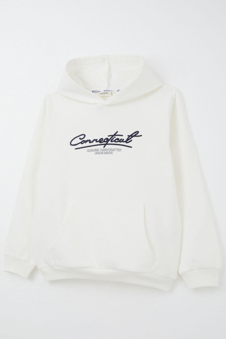 BRE Breeze Boys' Sweatshirt with Hood Kangaroo Pocket Embroidered Writing 4-8 Years, Beige - Miahuatlán de Porfirio Díaz