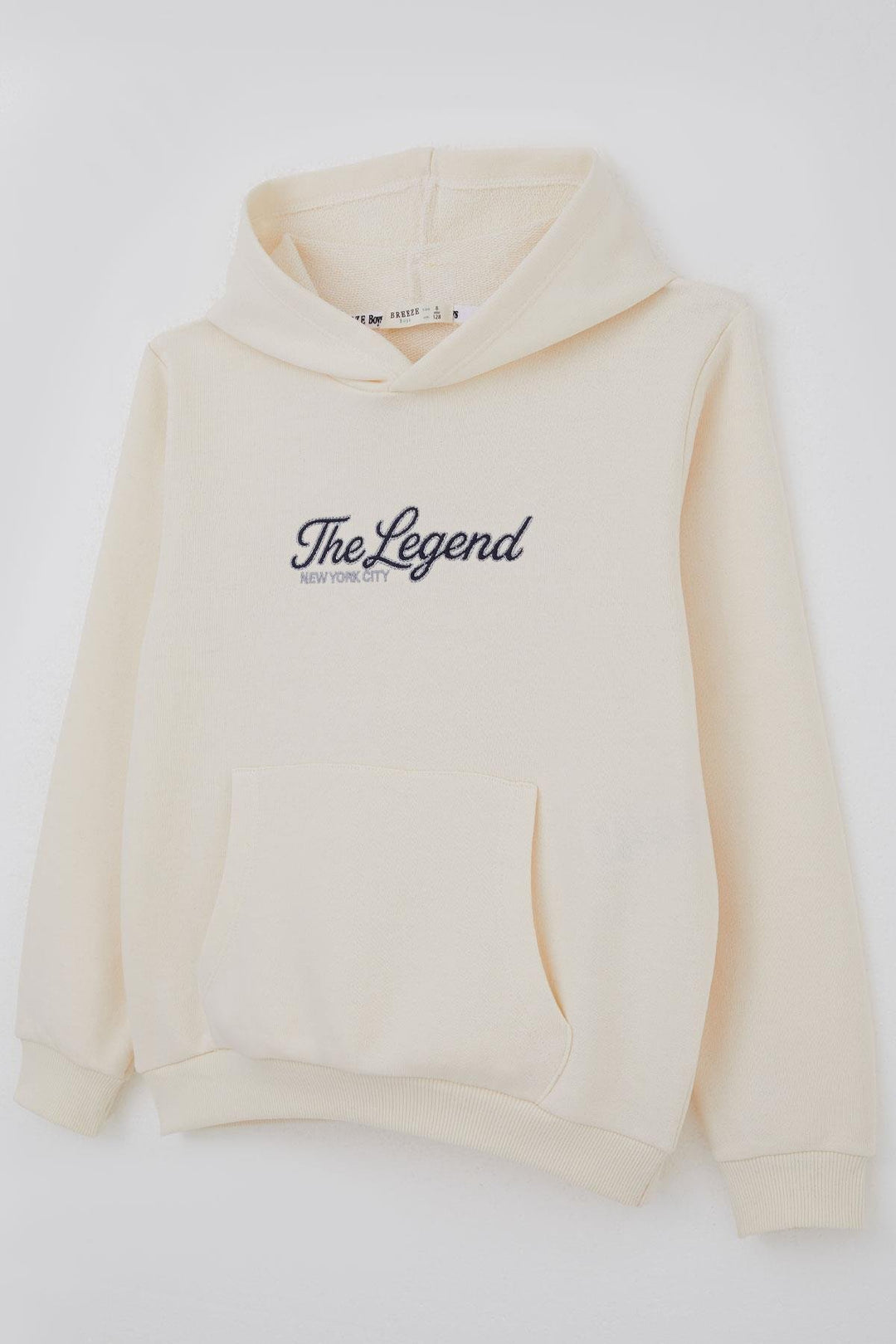 BRE Breeze Boys' Sweatshirt with Hood and Embroidered Writing, 4-8 Years, Cream - Ciudad Melchor Múzquiz