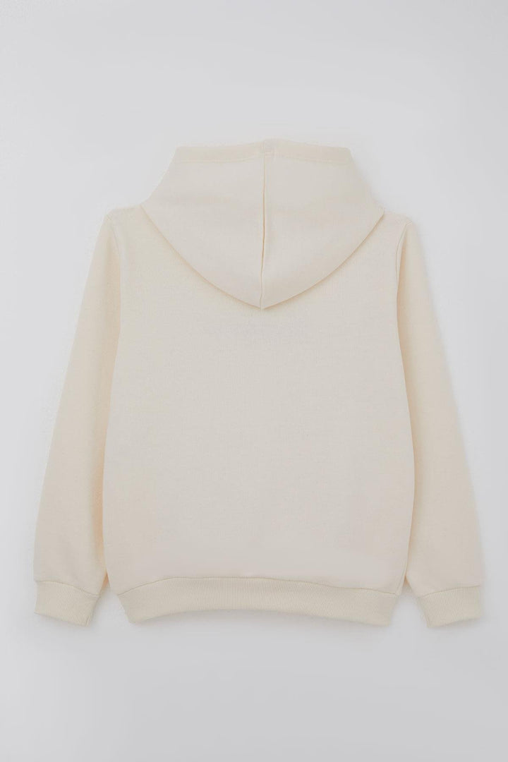 BRE Breeze Boys' Sweatshirt with Hood and Embroidered Writing, 4-8 Years, Cream - Ciudad Melchor Múzquiz