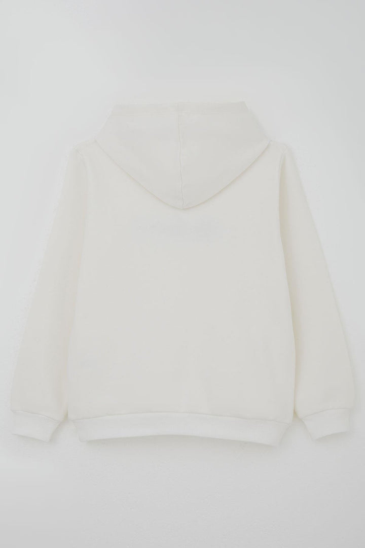 BRE Breeze Boys' Sweatshirt with Hood and Embroidered Writing, 4-8 Years, Ecru - Cortazar