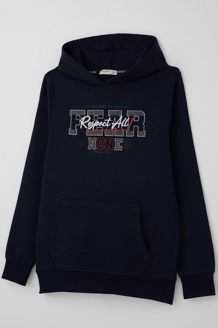 BRE Breeze Boys' Sweatshirt Hoodie Printed with Kangaroo Pocket 94 Years, Navy Blue - Norwalk