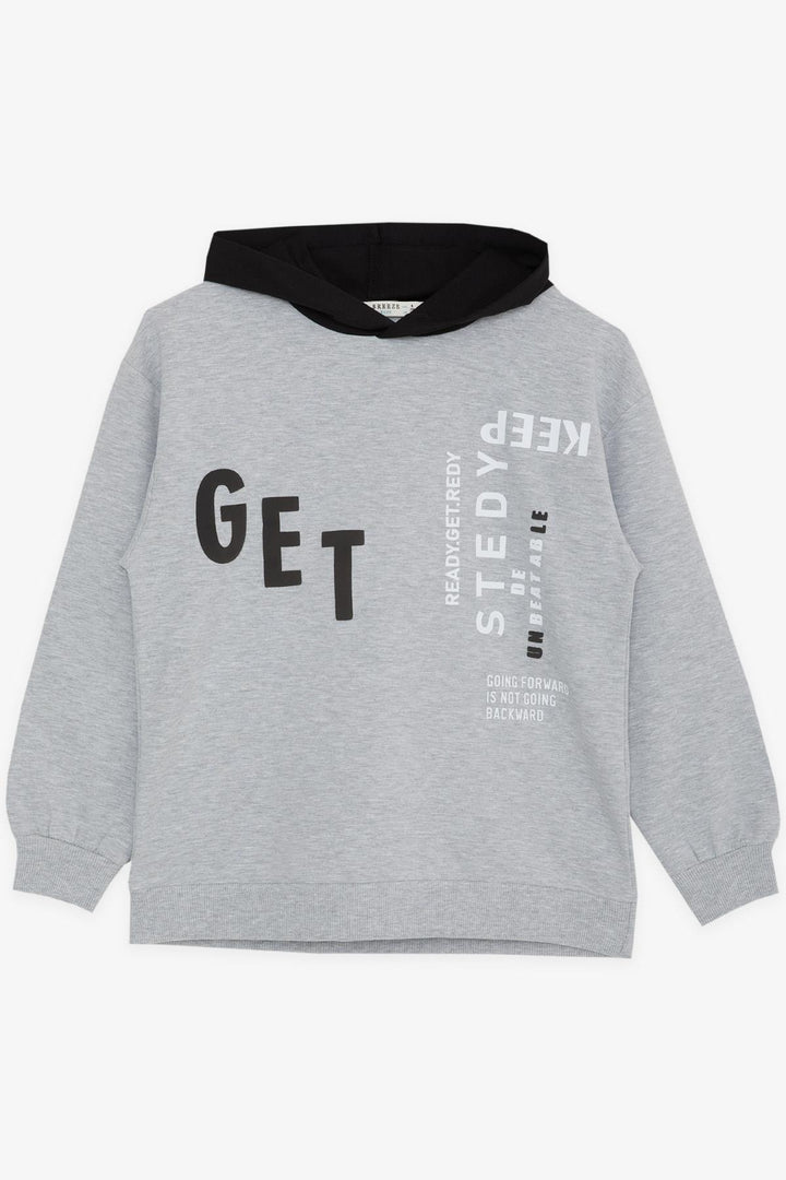 BRE Breeze Girls & Boys Boys Sweatshirt Hooded Printed 84 Years, Grey Melange - Mount Prospect