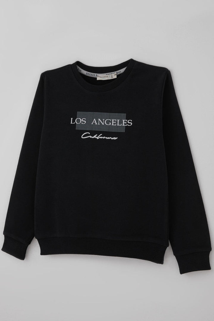 BRE Breeze Erkek Çocuk Sweatshirt Los Angeles Yazı Baskılı 84 Yaş, Siyah - Chalco
