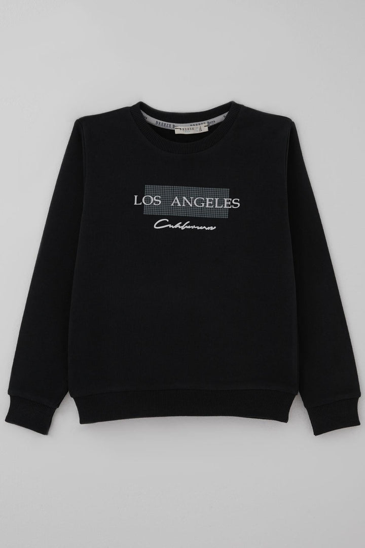 BRE Breeze Erkek Çocuk Sweatshirt Los Angeles Yazı Baskılı 84 Yaş, Siyah - Chalco