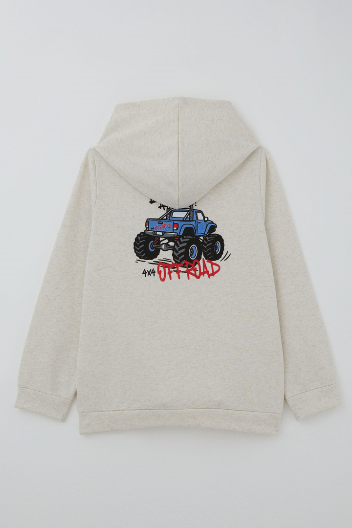 BRE Breeze Erkek Çocuk Sweatshirt Macera Temalı Arazi Aracı Sırt Baskı Detaylı 4-8 Yaş , Bej Melanj - Heerhugowaard