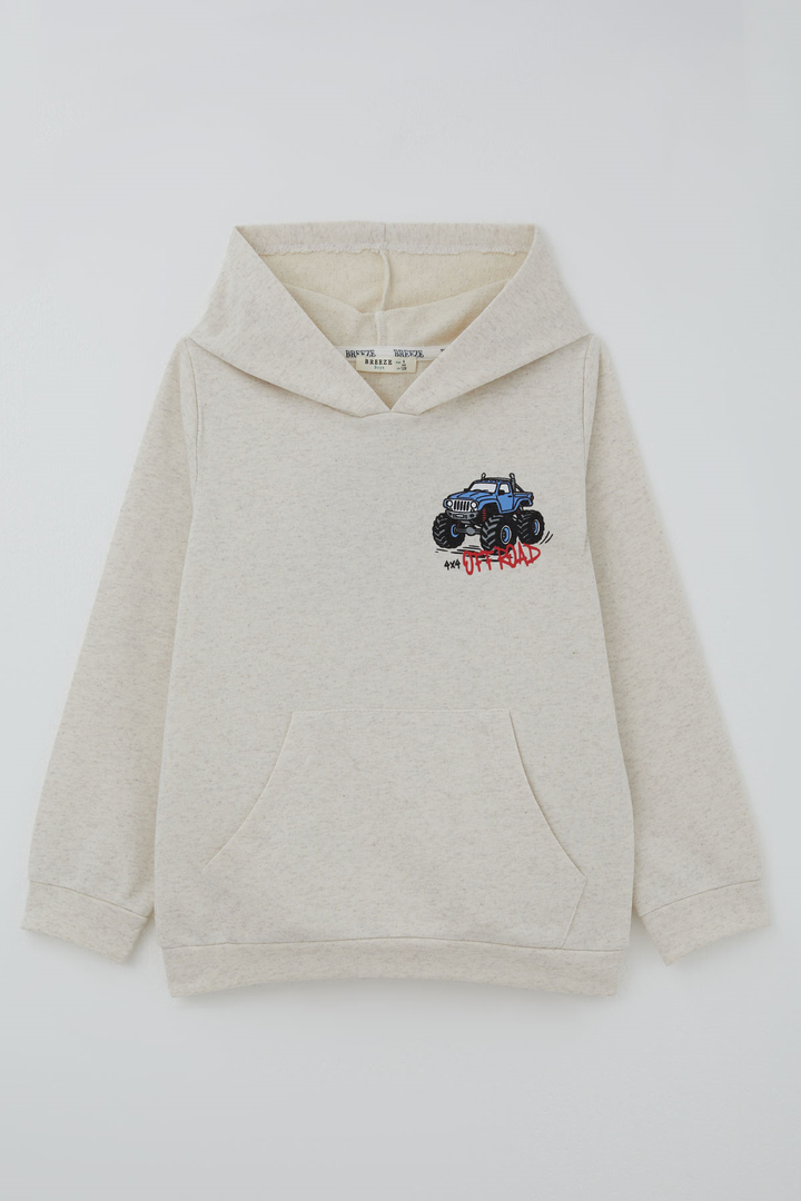 BRE Breeze Erkek Çocuk Sweatshirt Macera Temalı Arazi Aracı Sırt Baskı Detaylı 4-8 Yaş , Bej Melanj - Heerhugowaard