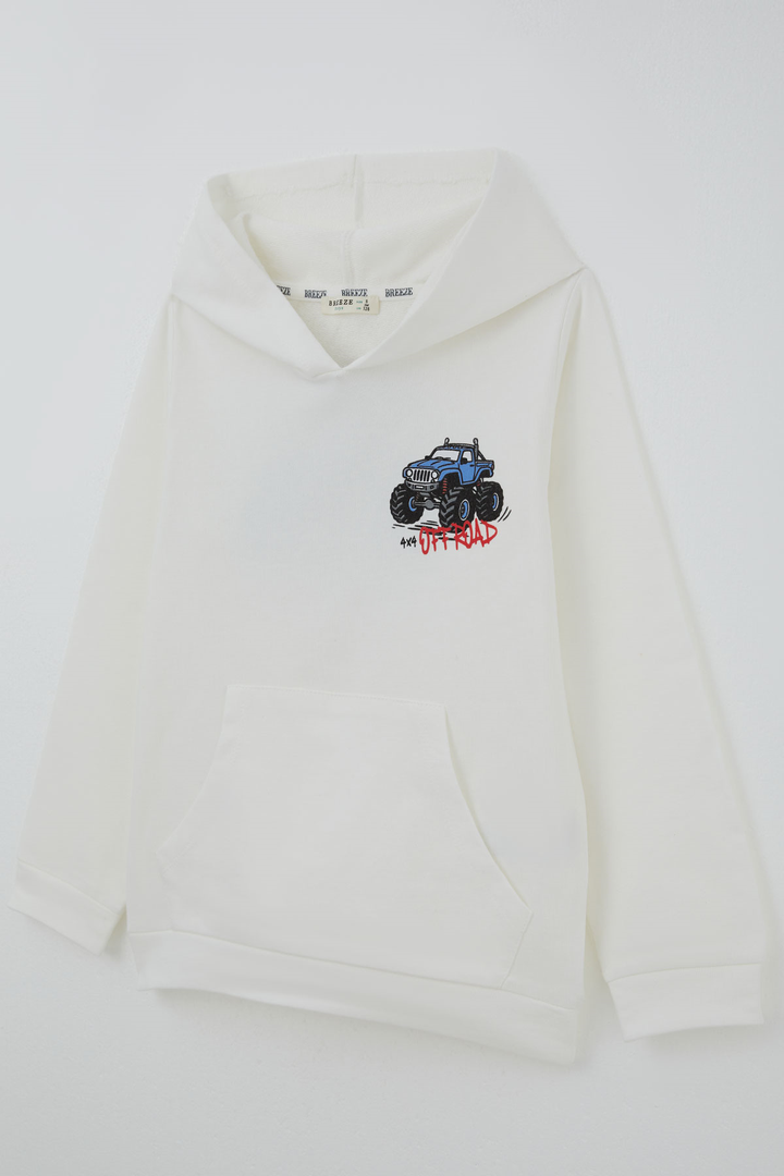 BRE Breeze Erkek Çocuk Sweatshirt Macera Temalı Arazi Aracı Sırt Baskı Detaylı 4-8 Yaş , Ekru - Weimar