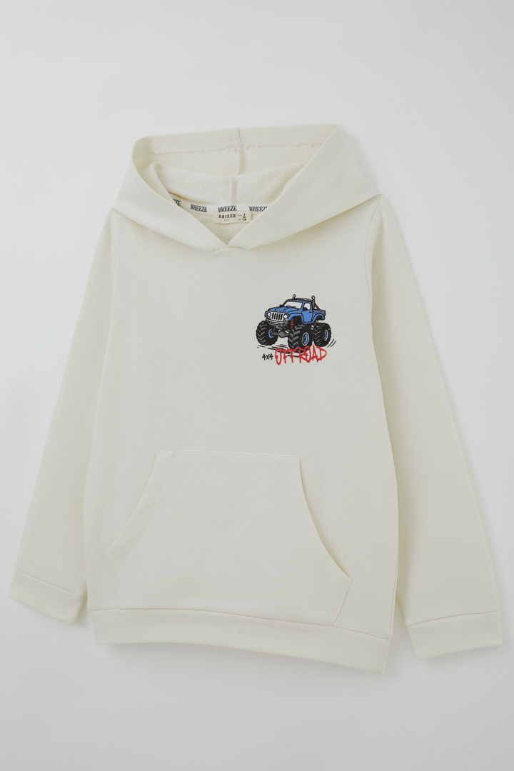 BRE Breeze Erkek Çocuk Sweatshirt Macera Temalı Arazi Aracı Sırt Baskı Detaylı 4-8 Yaş , Ekru - Perinton