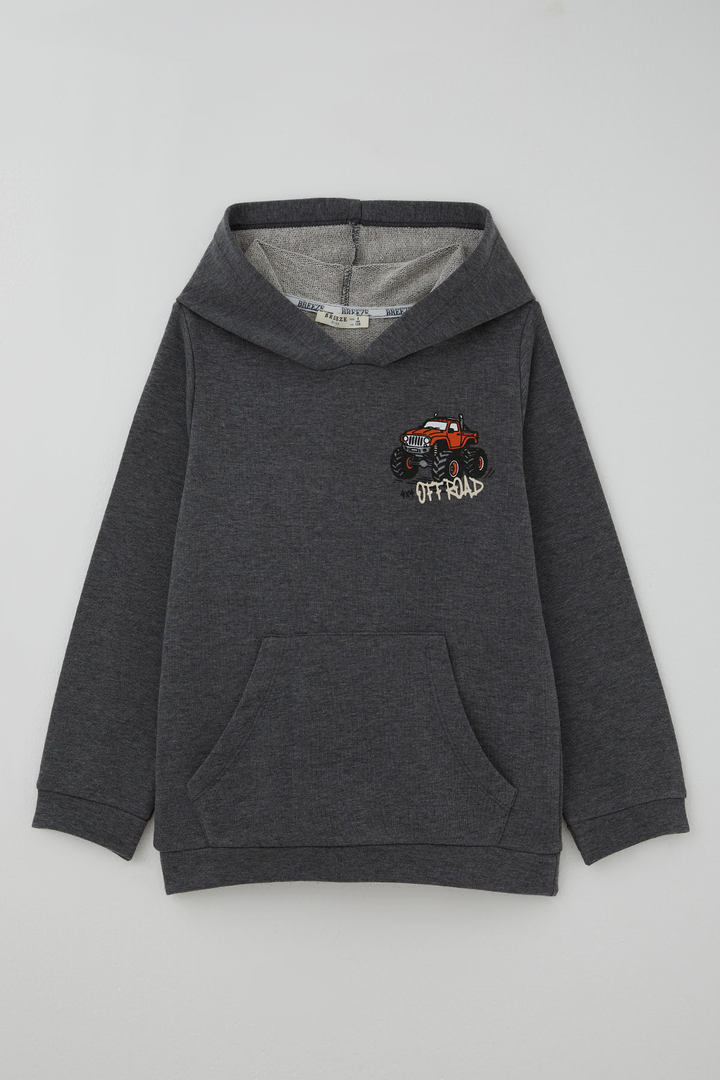 BRE Breeze Erkek Çocuk Sweatshirt Macera Temalı Arazi Aracı Sırt Baskı Detaylı 4-8 Yaş , Koyu Gri Melanj - La Spezia