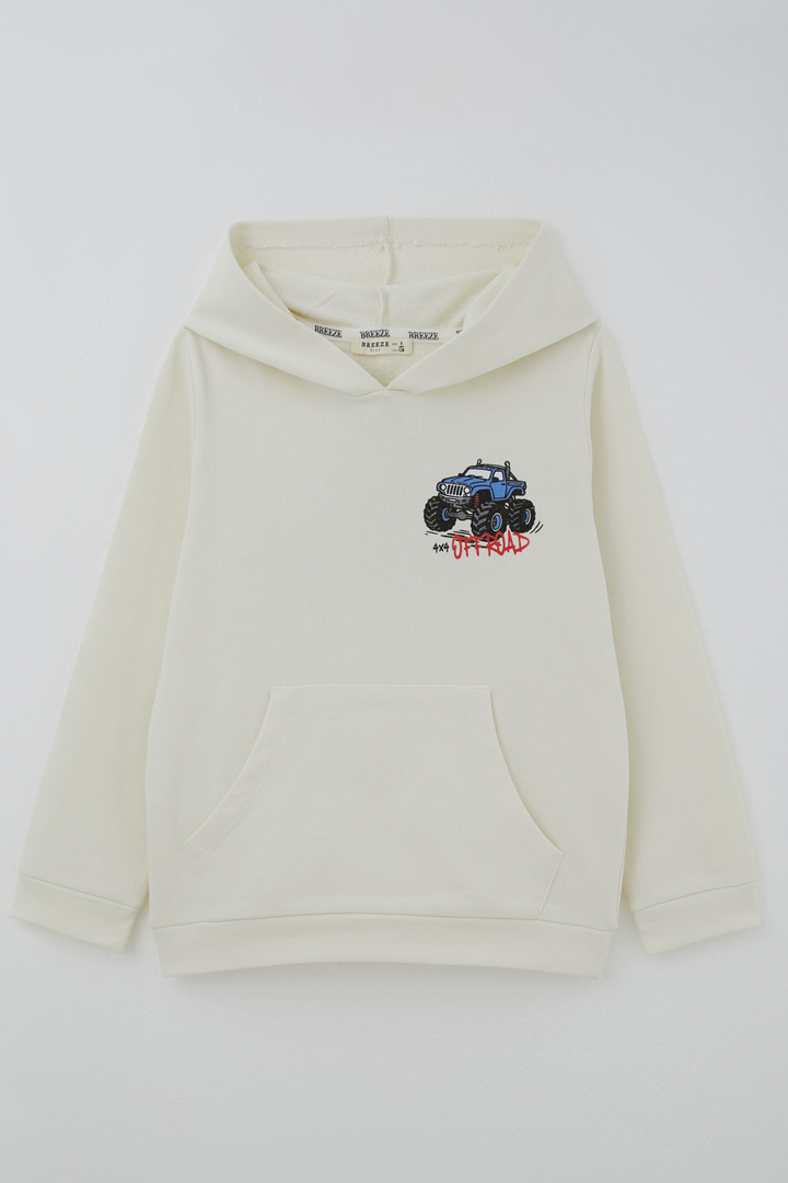 BRE Breeze Erkek Çocuk Sweatshirt Macera Temalı Arazi Aracı Sırt Baskı Detaylı 4-8 Yaş , Ekru - Perinton