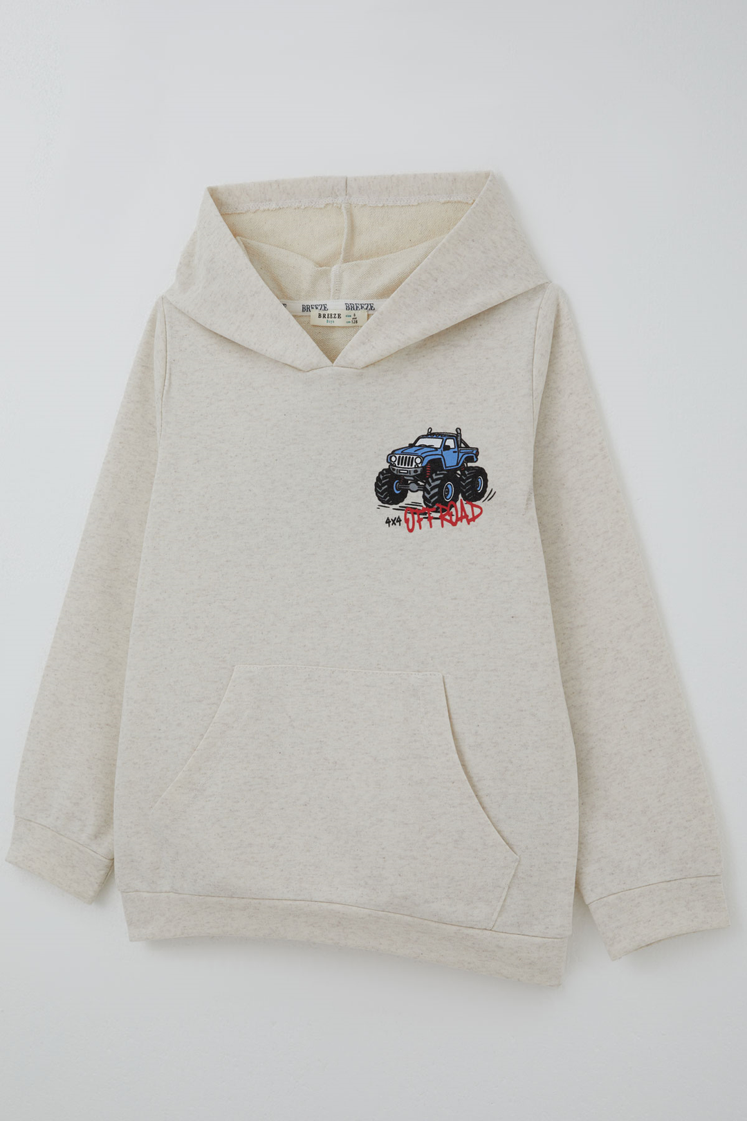 BRE Breeze Erkek Çocuk Sweatshirt Macera Temalı Arazi Aracı Sırt Baskı Detaylı 4-8 Yaş , Bej Melanj - Colonie