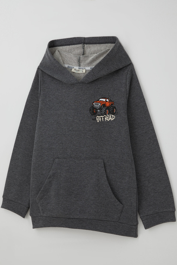 BRE Breeze Erkek Çocuk Sweatshirt Macera Temalı Arazi Aracı Sırt Baskı Detaylı 4-8 Yaş , Koyu Gri Melanj - St. Cloud