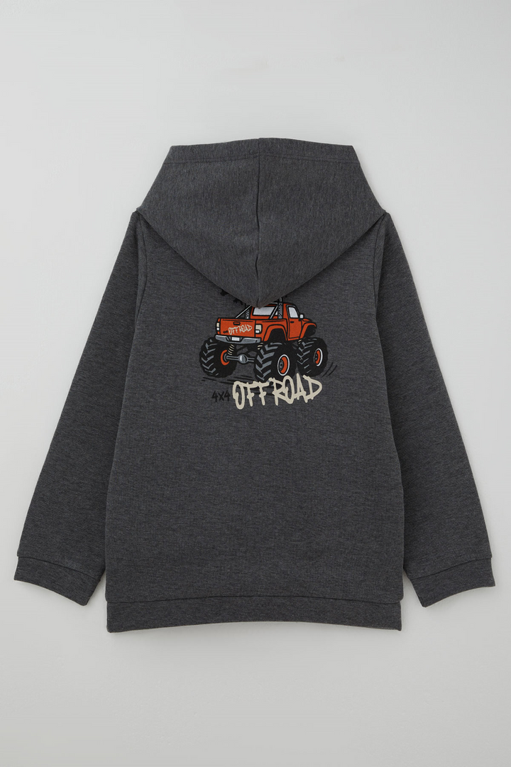 BRE Breeze Erkek Çocuk Sweatshirt Macera Temalı Arazi Aracı Sırt Baskı Detaylı 4-8 Yaş , Koyu Gri Melanj - St. Cloud